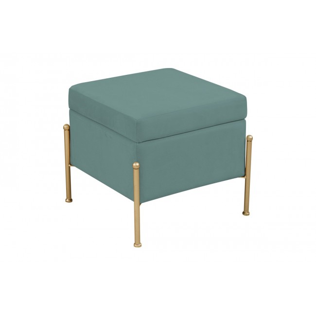 Σκαμπό-μπαούλο "PANTON" από βελούδο/μέταλλο σε πράσινο/χρυσό χρώμα 40x40x36,5