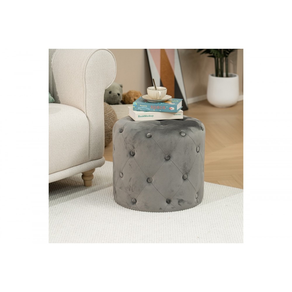 Σκαμπό βοηθητικό "SEVAL" από βελούδο σε ανθρακί χρώμα Φ49x47