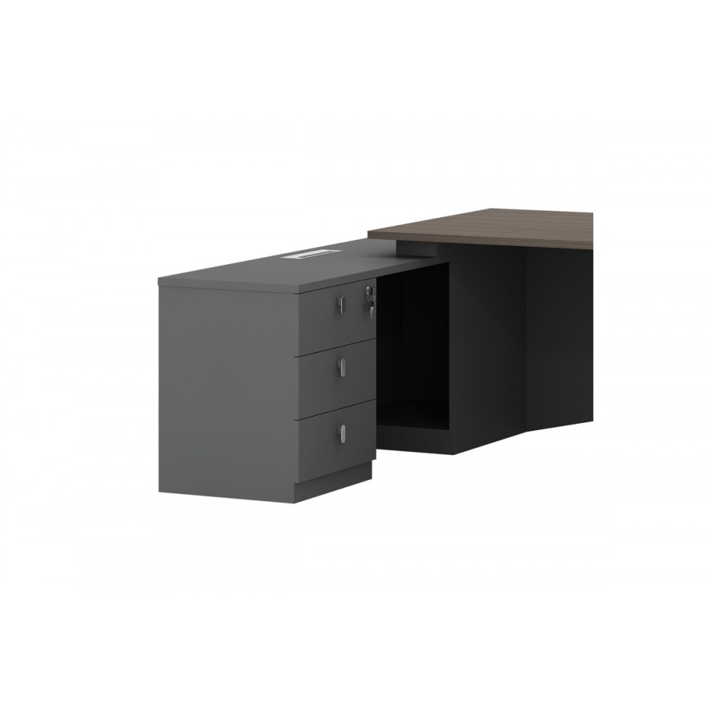 Γραφείο επαγγελματικό "DENITH" με αριστερή γωνία σε ανθρακί/καρυδί χρώμα 220x180x75