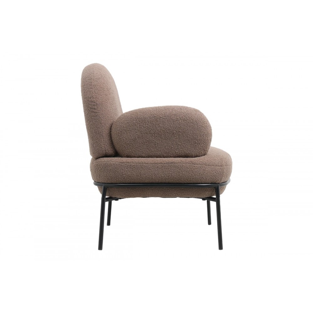 Πολυθρόνα "JAYCOB" από μπουκλέ ύφασμα/μέταλλο σε καφέ/μαύρο χρώμα 74x71x83