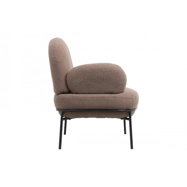 Πολυθρόνα "JAYCOB" από μπουκλέ ύφασμα/μέταλλο σε καφέ/μαύρο χρώμα 74x71x83