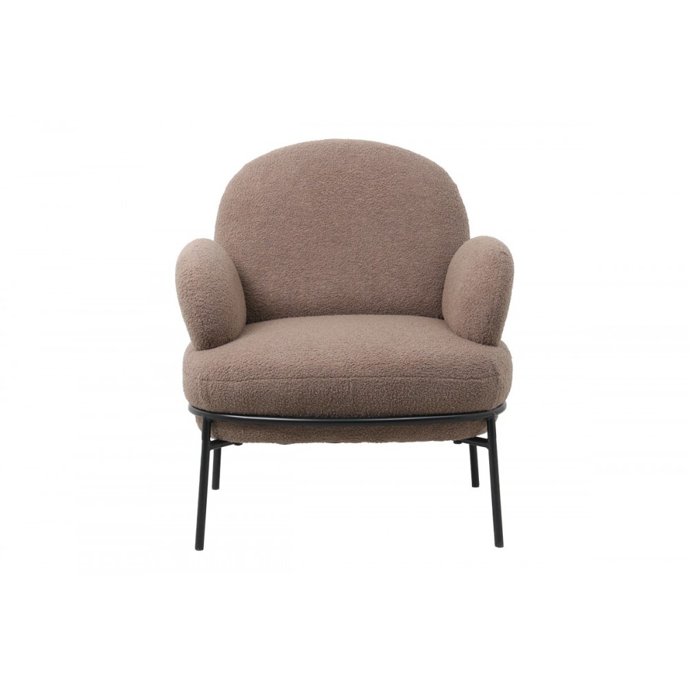 Πολυθρόνα "JAYCOB" από μπουκλέ ύφασμα/μέταλλο σε καφέ/μαύρο χρώμα 74x71x83