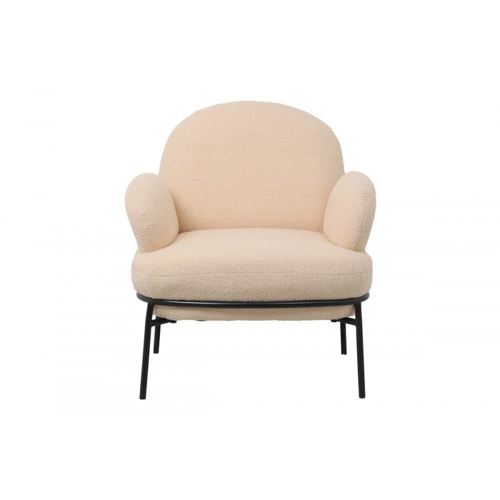 Πολυθρόνα "JAYCOB" από μπουκλέ ύφασμα/μέταλλο σε κρεμ/μαύρο χρώμα 74x71x83