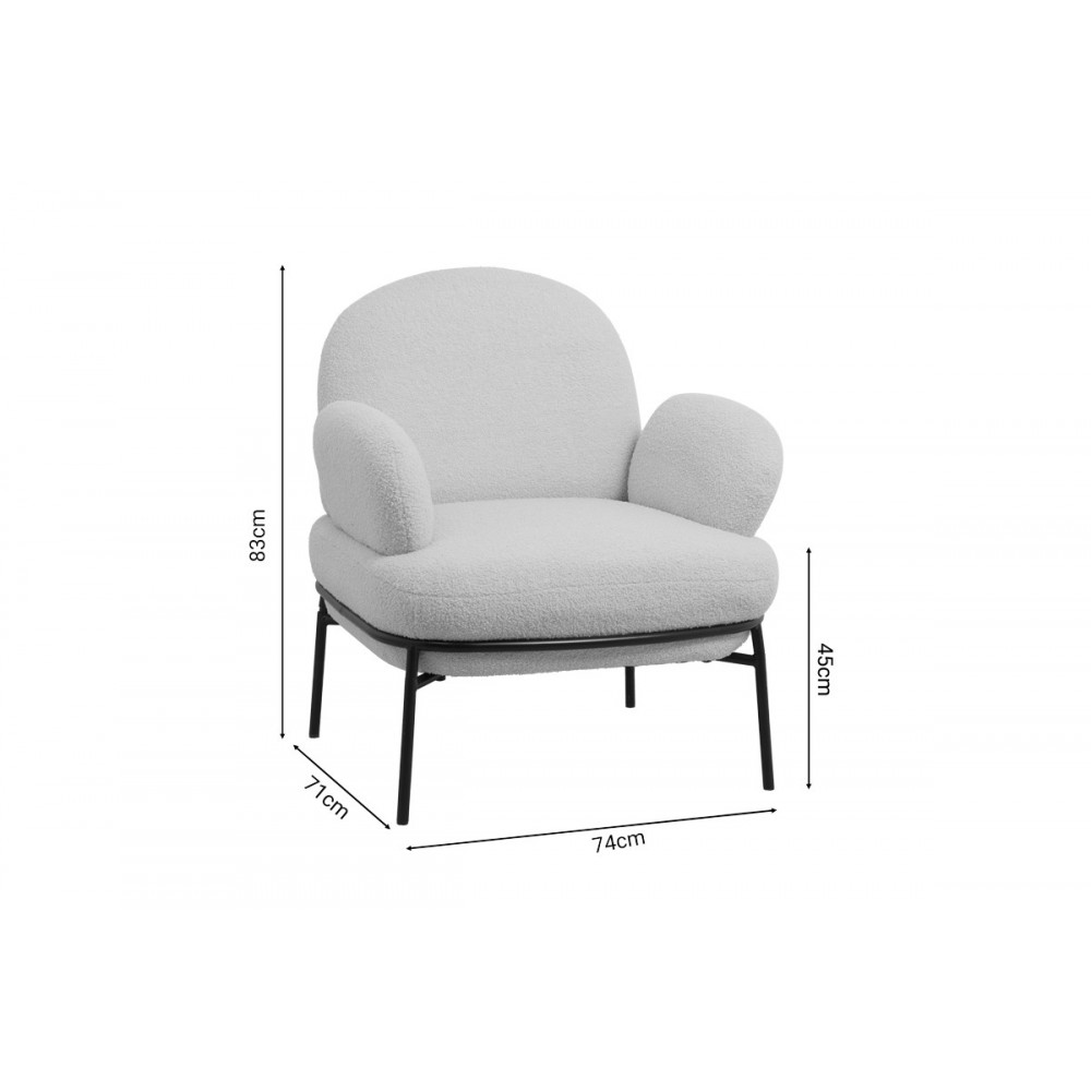 Πολυθρόνα "JAYCOB" από μπουκλέ ύφασμα/μέταλλο σε κρεμ/μαύρο χρώμα 74x71x83