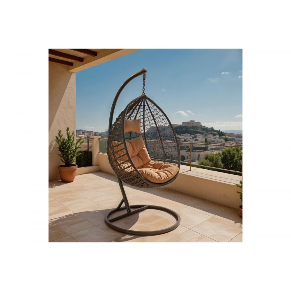 Κούνια "ZAFER" από μέταλλο/pp σε καφέ χρώμα 106x103x200