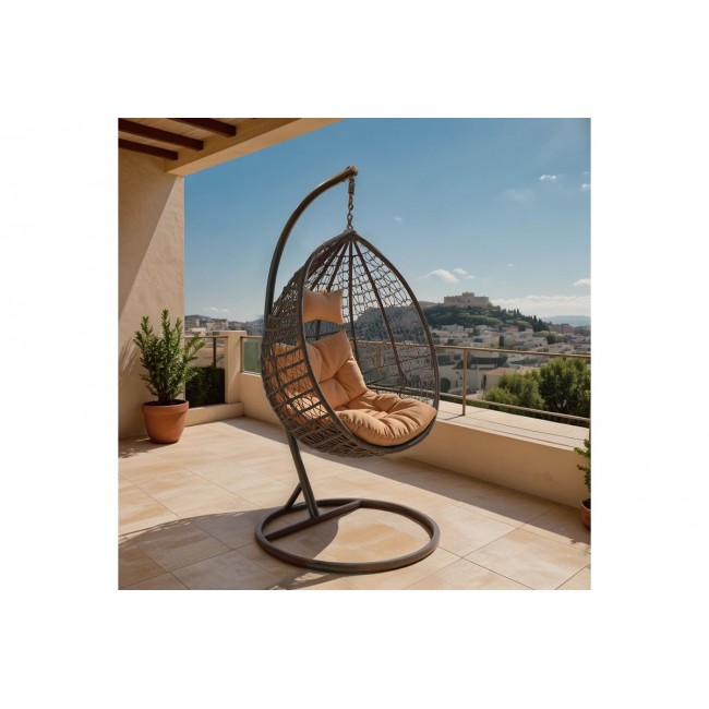 Κούνια "ZAFER" από μέταλλο/pp σε καφέ χρώμα 106x103x200