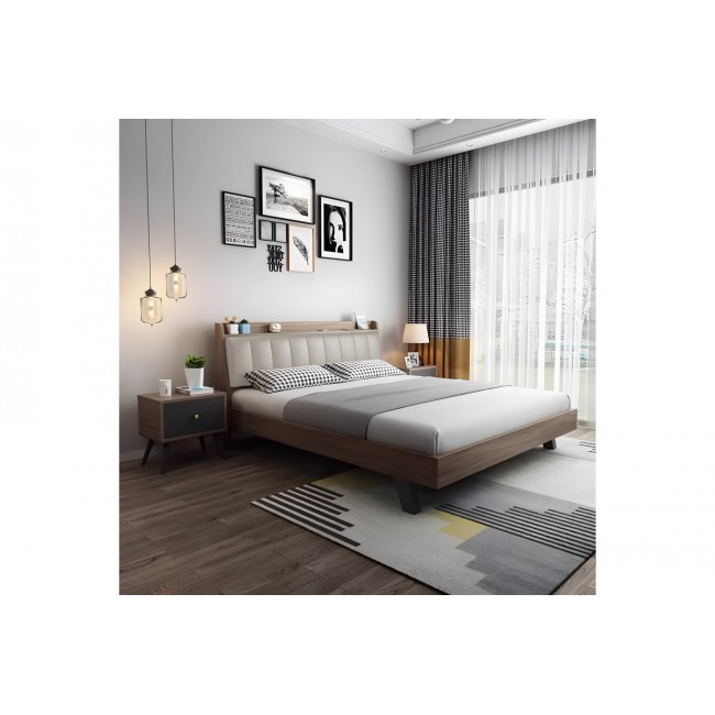 Κρεβάτι διπλό "FRANKLY" από pu σε oak/μπεζ χρώμα 150x200