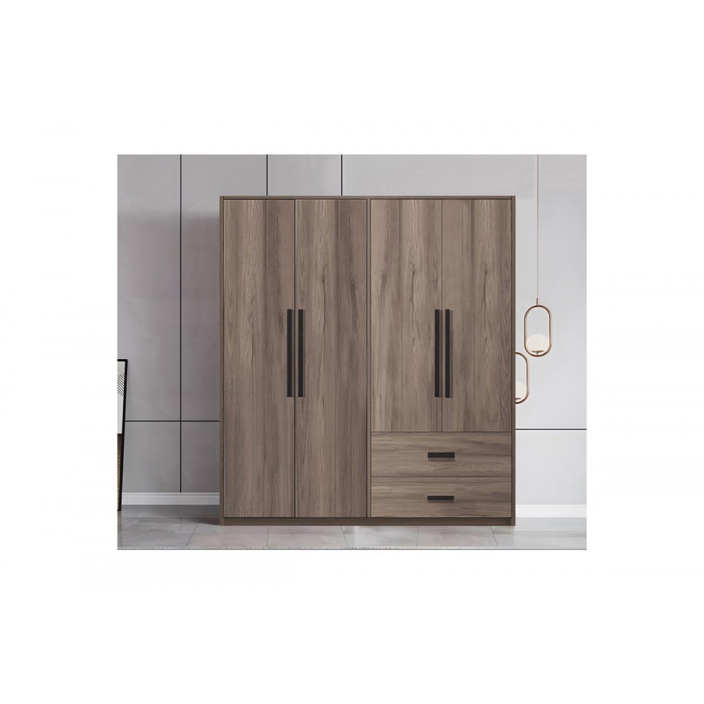 Ντουλάπα τετράφυλλη "EDRITTE" σε ανοιχτό καρυδί χρώμα 160x52x195