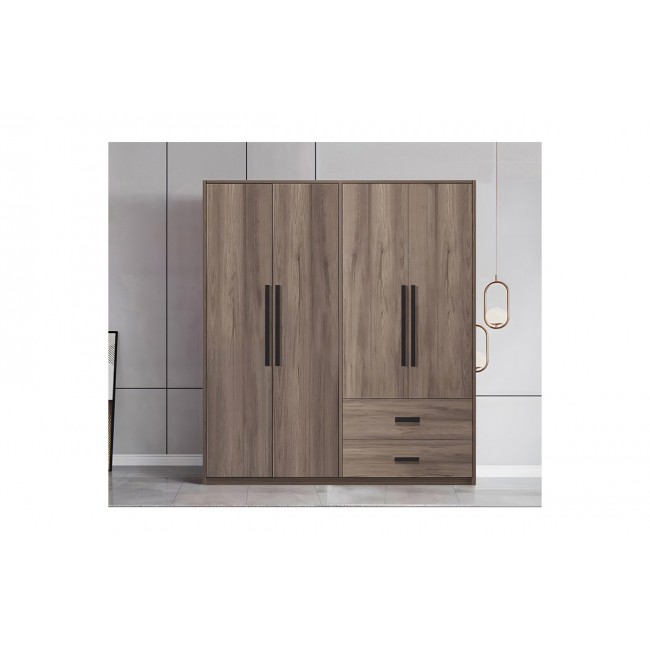 Ντουλάπα τετράφυλλη "EDRITTE" σε ανοιχτό καρυδί χρώμα 160x52x195