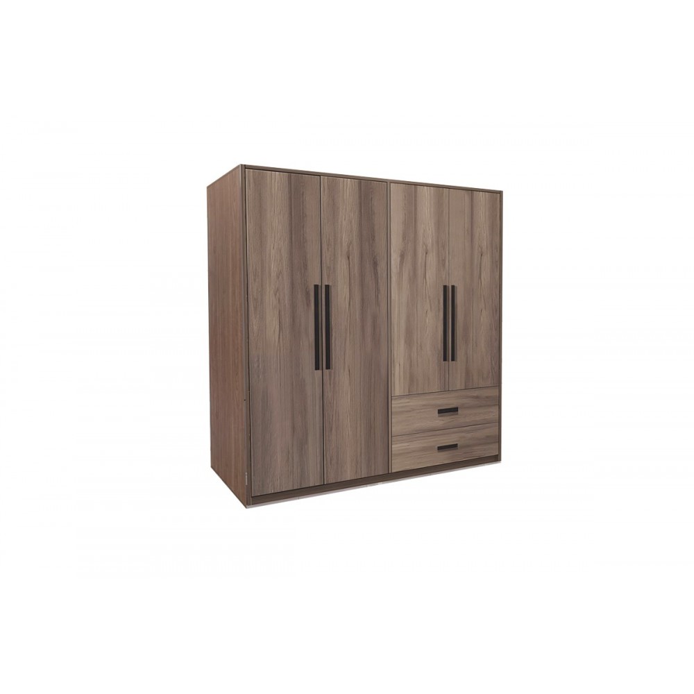 Ντουλάπα τετράφυλλη "EDRITTE" σε ανοιχτό καρυδί χρώμα 160x52x195