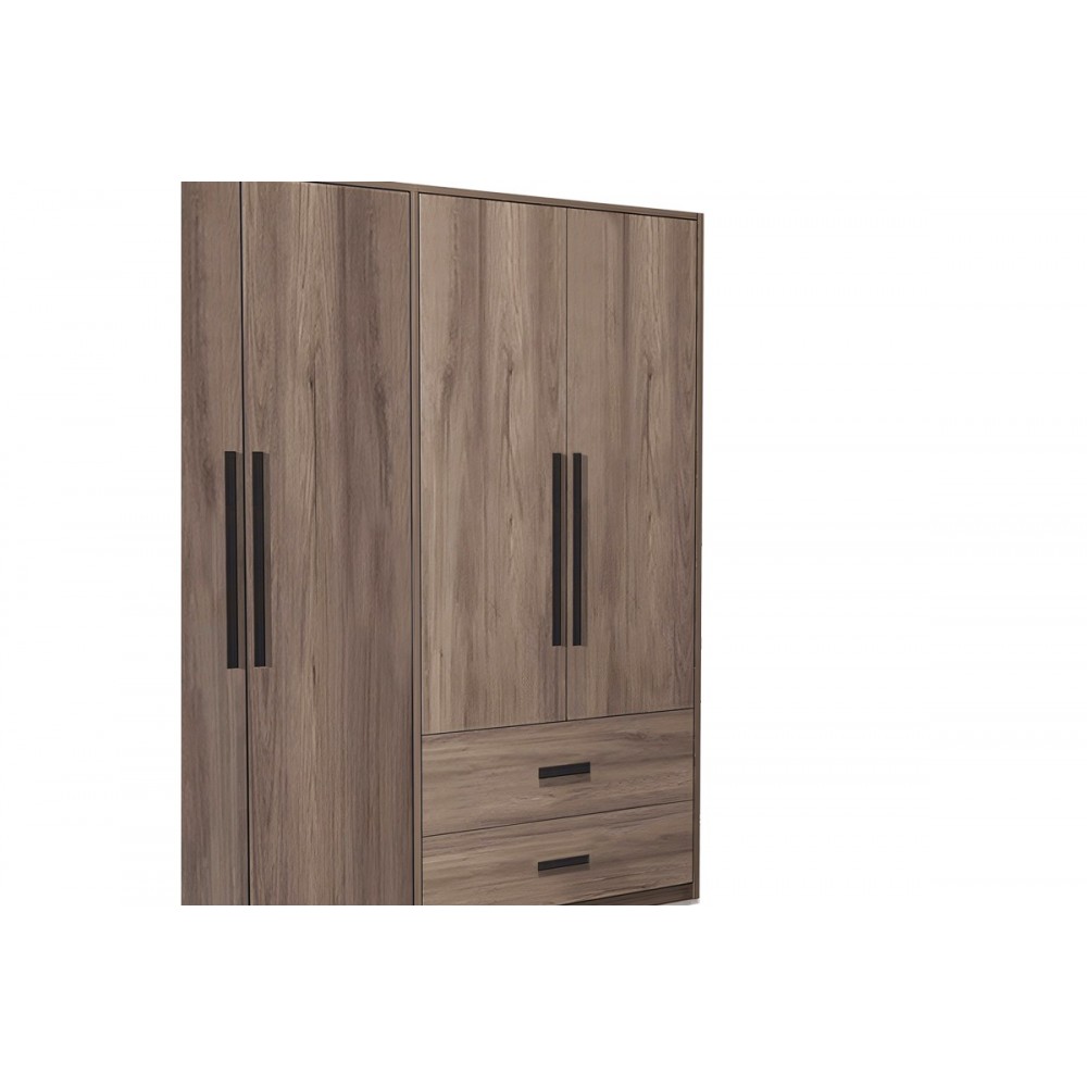 Ντουλάπα τετράφυλλη "EDRITTE" σε ανοιχτό καρυδί χρώμα 160x52x195