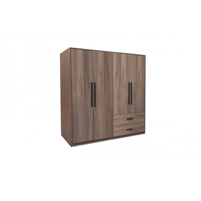 Ντουλάπα τετράφυλλη "EDRITTE" σε ανοιχτό καρυδί χρώμα 160x52x195