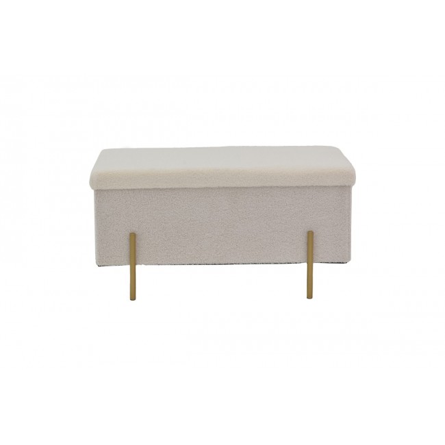 Σκαμπό-μπαούλο "ZIWEL" από μπουκλέ ύφασμα σε λευκό/χρυσό χρώμα 80x40x40