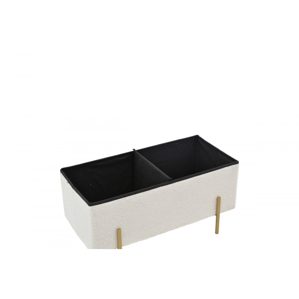 Σκαμπό-μπαούλο "ZIWEL" από μπουκλέ ύφασμα σε λευκό/χρυσό χρώμα 80x40x40