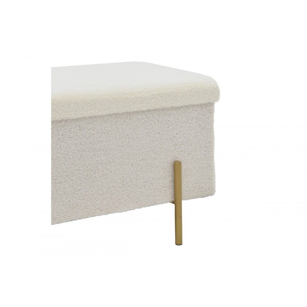 Σκαμπό-μπαούλο "ZIWEL" από μπουκλέ ύφασμα σε λευκό/χρυσό χρώμα 80x40x40