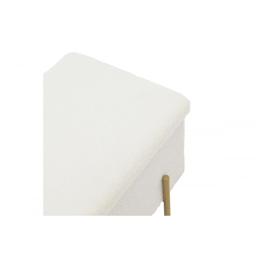 Σκαμπό-μπαούλο "ZIWEL" από μπουκλέ ύφασμα σε λευκό/χρυσό χρώμα 80x40x40