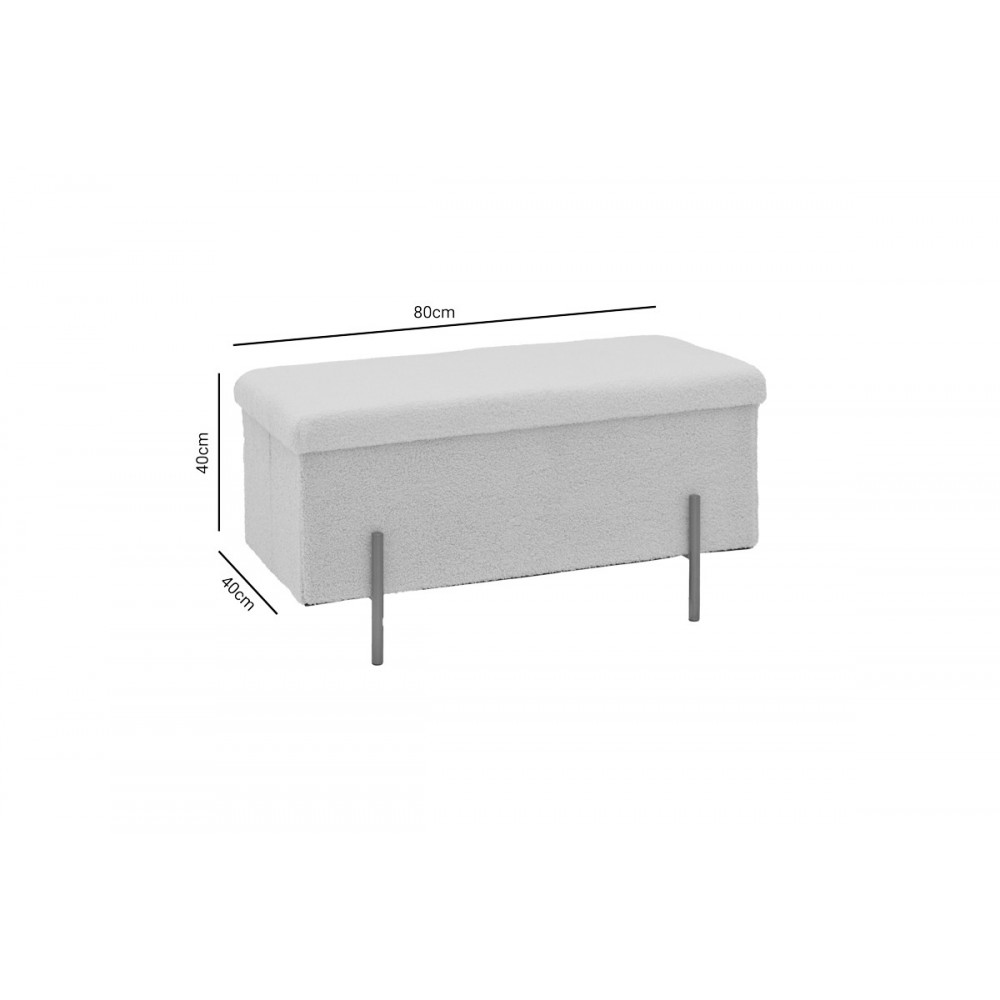 Σκαμπό-μπαούλο "ZIWEL" από μπουκλέ ύφασμα σε λευκό/χρυσό χρώμα 80x40x40