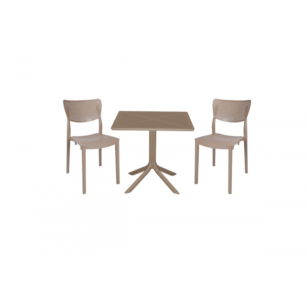 Τραπεζαρία κήπου 3τμχ ''GROOVY-IGNITE'' από pp σε χρώμα καπουτσίνο 80x80x74,5