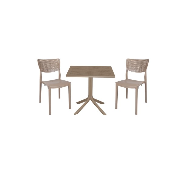 Τραπεζαρία κήπου 3τμχ ''GROOVY-IGNITE'' από pp σε χρώμα καπουτσίνο 80x80x74,5