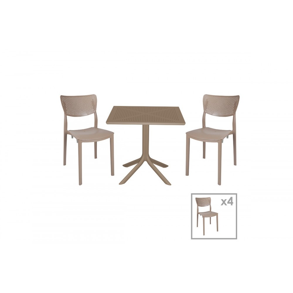 Τραπεζαρία κήπου "GROOVY-IGNITE" 5τμχ από PP σε χρώμα καπουτσίνο 80x80x74,5