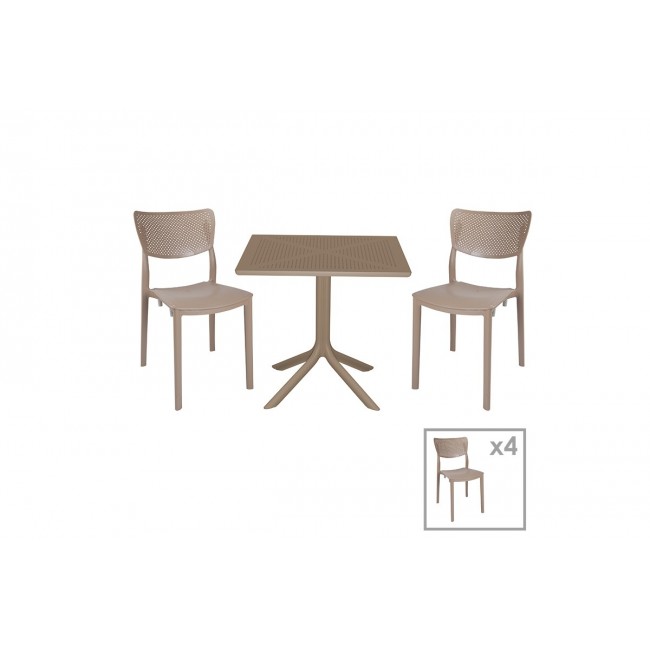 Τραπεζαρία κήπου "GROOVY-IGNITE" 5τμχ από PP σε χρώμα καπουτσίνο 80x80x74,5