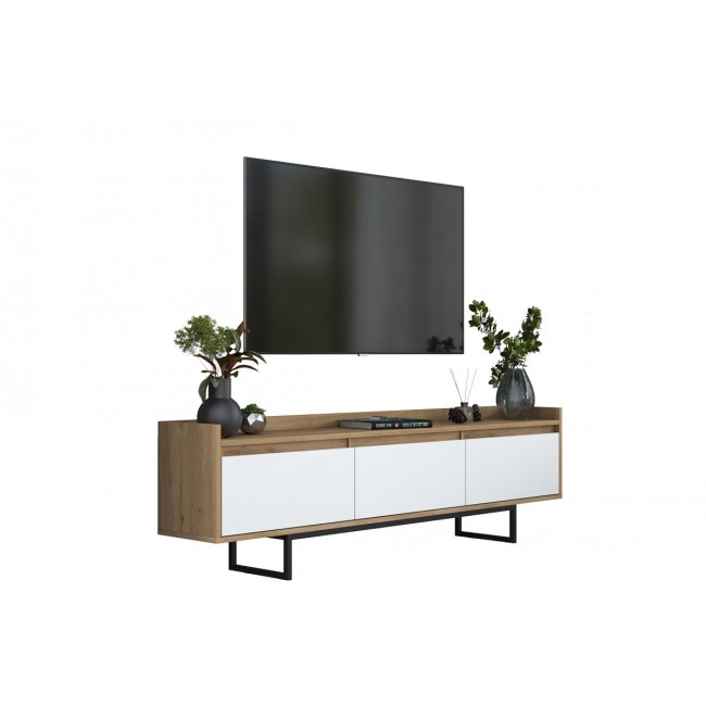 Έπιπλο τηλεόρασης "RANIL" από μέταλλο σε καρυδί/λευκό χρώμα 180x29.7x51.8