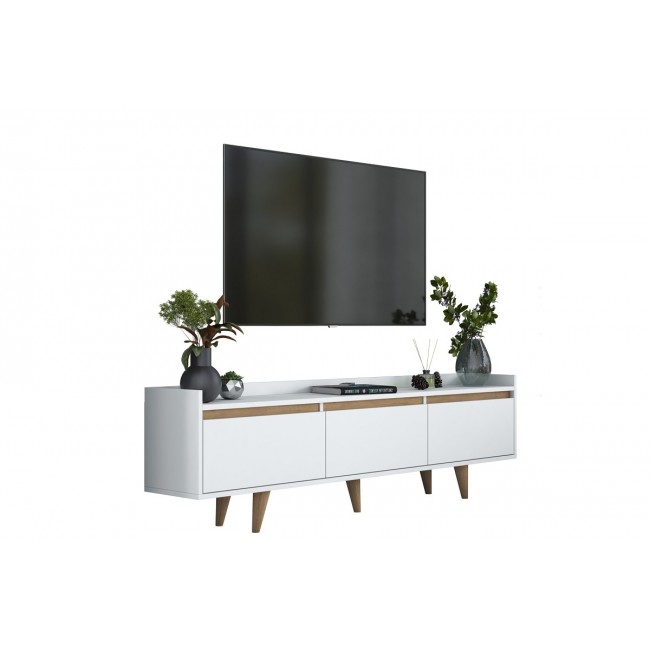 Έπιπλο τηλεόρασης "HAFMI" σε λευκό/καρυδί χρώμα 180x29.7x51.8