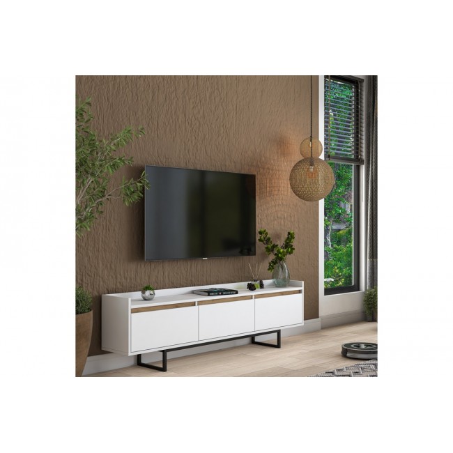Έπιπλο τηλεόρασης "RANIL" σε λευκό/καρυδί χρώμα 180x29.7x51.8