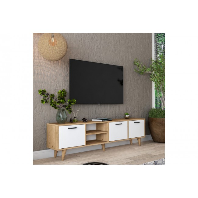 Έπιπλο τηλεόρασης "SERCIO" σε λευκό/καρυδί χρώμα 180x29.7x48.6