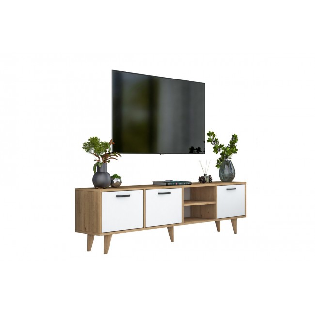 Έπιπλο τηλεόρασης "SERCIO" σε λευκό/καρυδί χρώμα 180x29.7x48.6