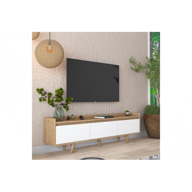Έπιπλο τηλεόρασης "BAGALE" σε λευκό/καρυδί χρώμα 180x29.7x51.8