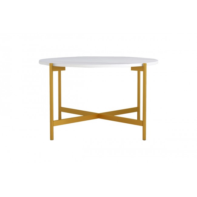 Τραπέζι σαλονιού "AISLE" από μέταλλο σε λευκό μαρμάρου/χρυσό χρώμα Φ80x45
