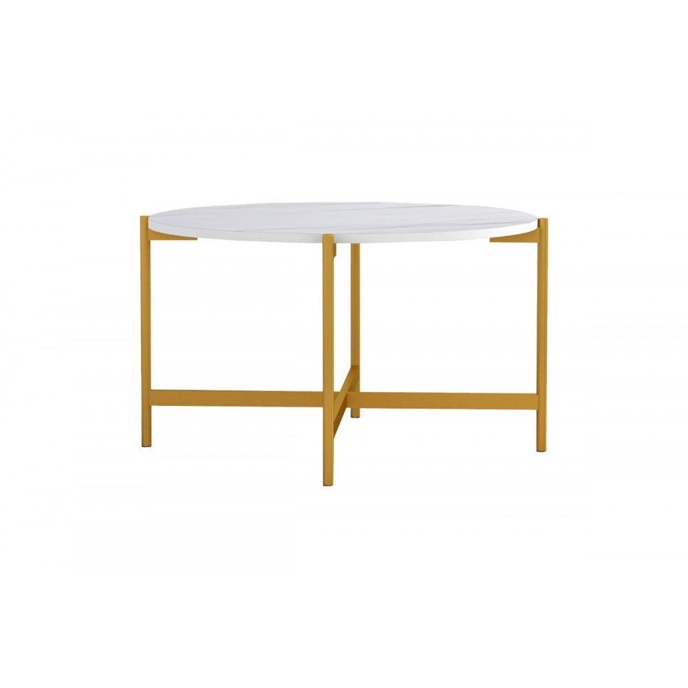 Τραπέζι σαλονιού "AISLE" από μέταλλο σε λευκό μαρμάρου/χρυσό χρώμα Φ80x45