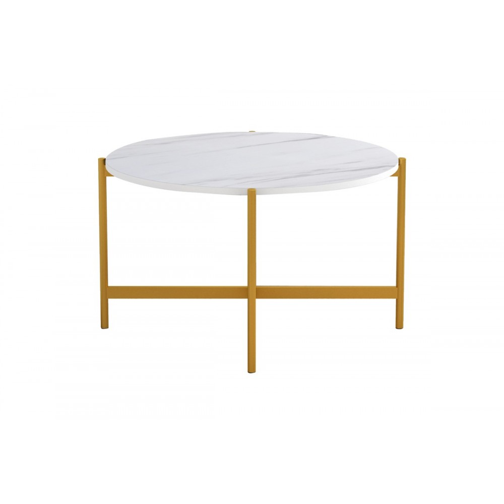 Τραπέζι σαλονιού "AISLE" από μέταλλο σε λευκό μαρμάρου/χρυσό χρώμα Φ80x45