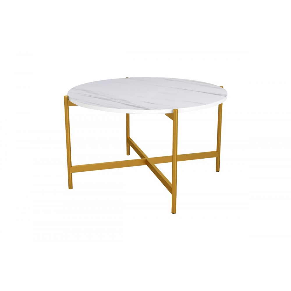 Τραπέζι σαλονιού "AISLE" από μέταλλο σε λευκό μαρμάρου/χρυσό χρώμα Φ80x45