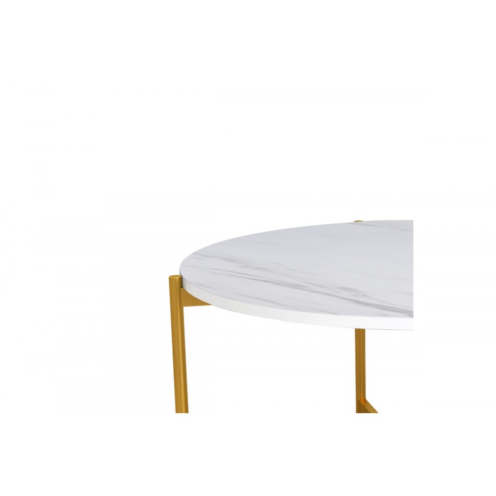 Τραπέζι σαλονιού "AISLE" από μέταλλο σε λευκό μαρμάρου/χρυσό χρώμα Φ80x45