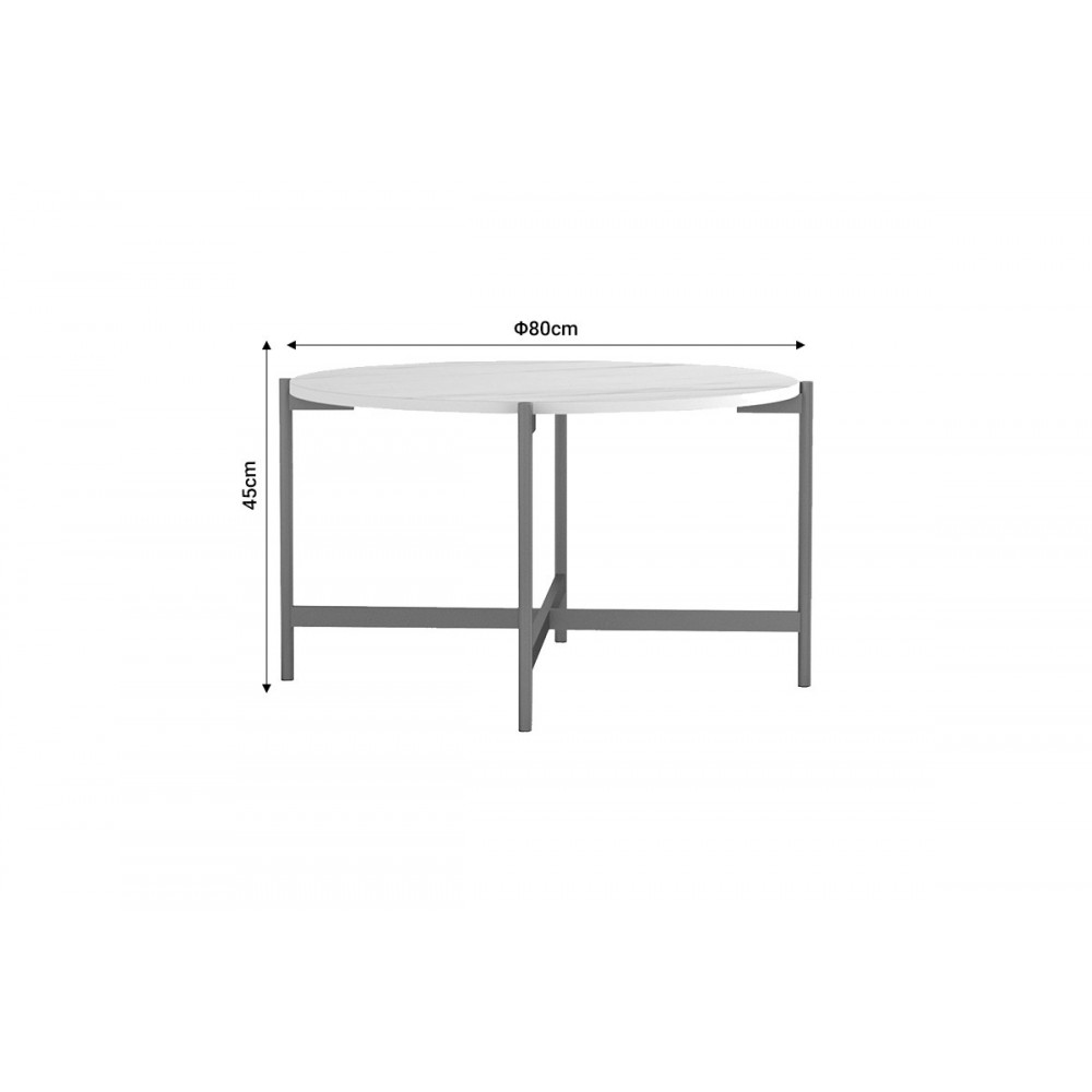 Τραπέζι σαλονιού "AISLE" από μέταλλο σε λευκό μαρμάρου/χρυσό χρώμα Φ80x45