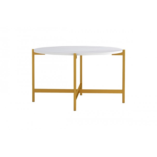 Τραπέζι σαλονιού "AISLE" από μέταλλο σε λευκό μαρμάρου/χρυσό χρώμα Φ80x45