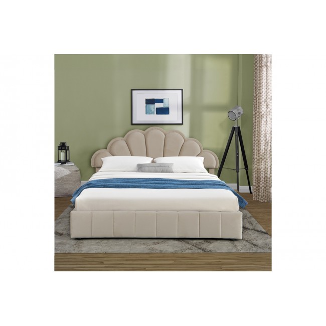Κρεβάτι διπλό "WARDIE" από βελούδο σε μπεζ χρώμα 160x200