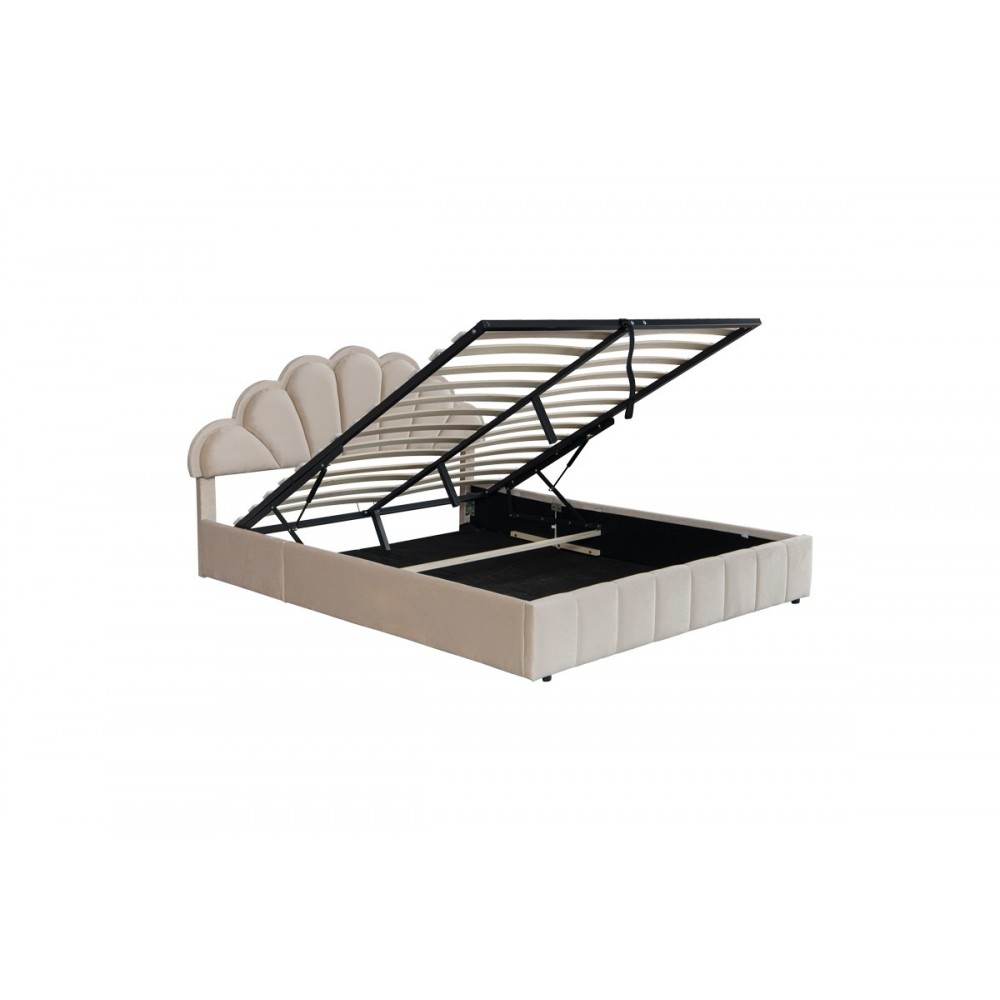 Κρεβάτι διπλό "WARDIE" από βελούδο σε μπεζ χρώμα 160x200