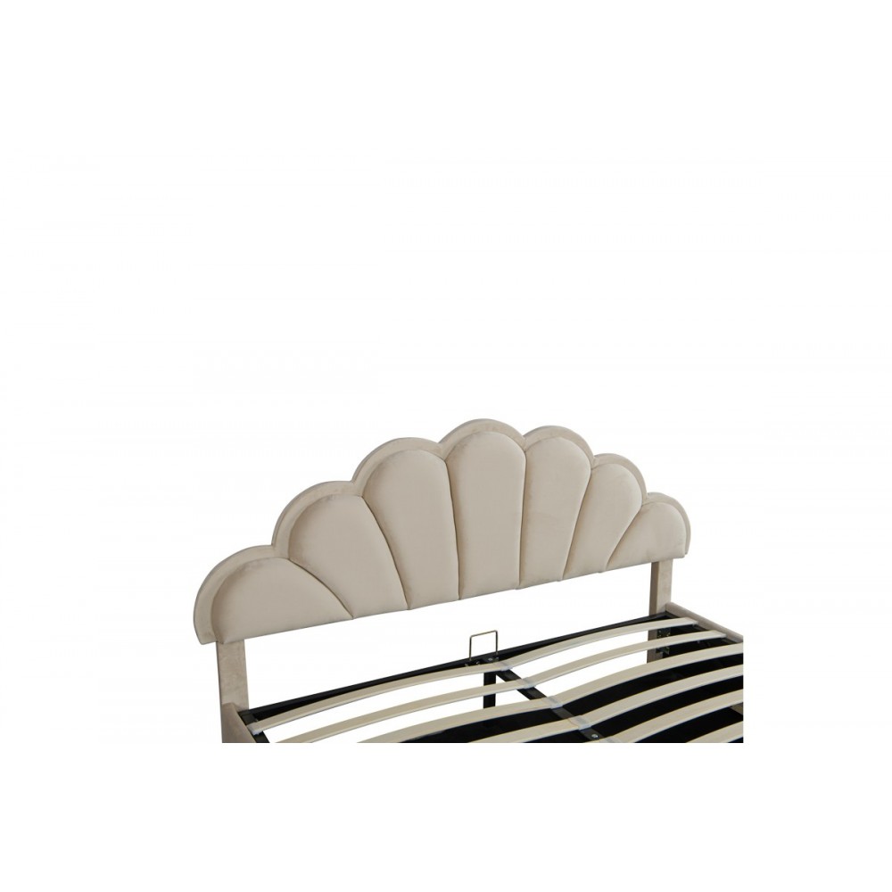 Κρεβάτι διπλό "WARDIE" από βελούδο σε μπεζ χρώμα 160x200