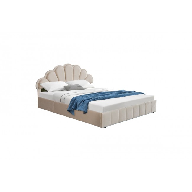 Κρεβάτι διπλό "WARDIE" από βελούδο σε μπεζ χρώμα 160x200