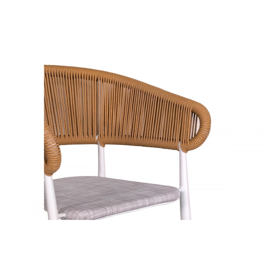 Πολυθρόνα "RAVEN" από textilene/rattan σε λευκό/φυσικό χρώμα 57x62x78