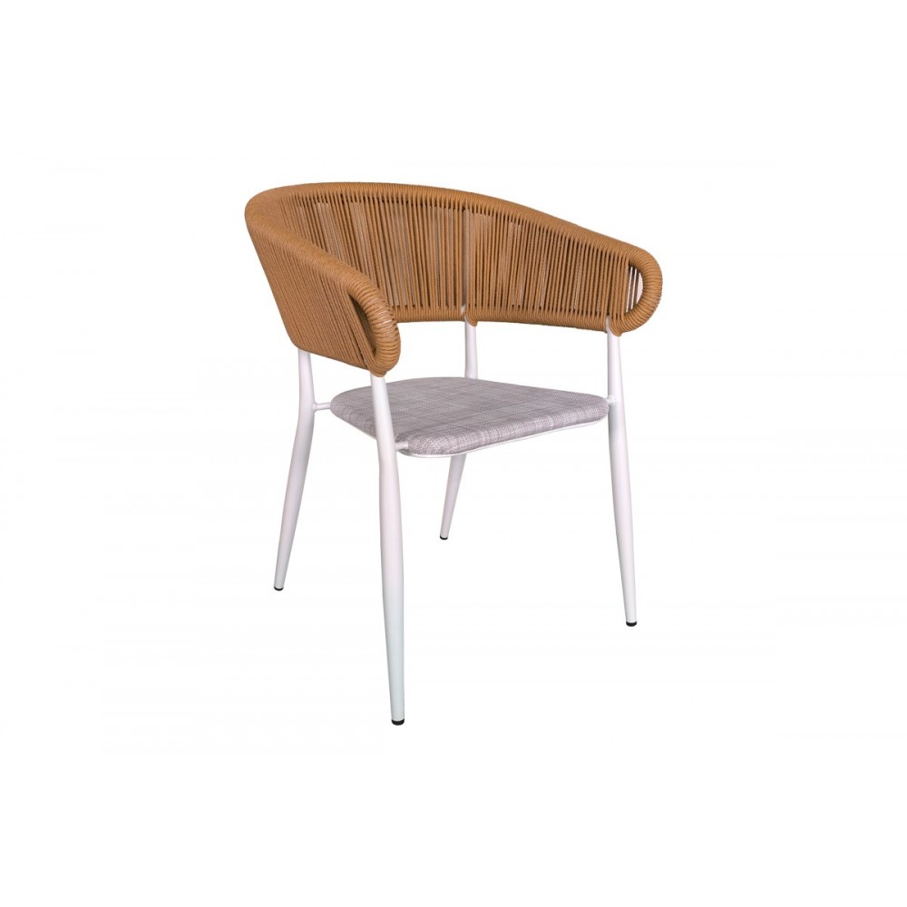 Πολυθρόνα "RAVEN" από textilene/rattan σε λευκό/φυσικό χρώμα 57x62x78