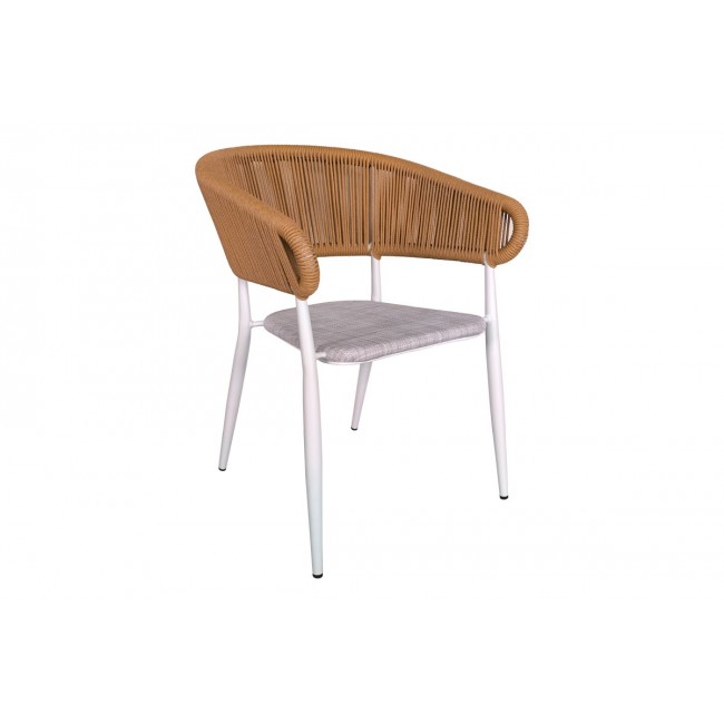 Πολυθρόνα "RAVEN" από textilene/rattan σε λευκό/φυσικό χρώμα 57x62x78