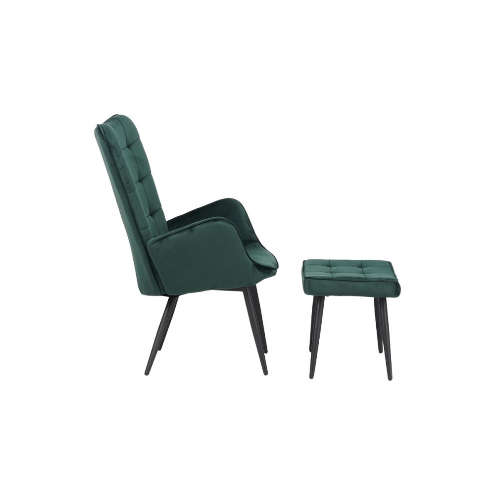 Πολυθρόνα με υποπόδιο "DORITA" από βελούδο/μέταλλο σε κυπαρισσί/μαύρο χρώμα 68.5x76x103