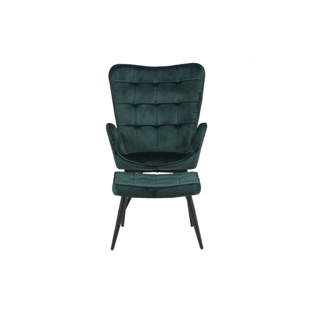 Πολυθρόνα με υποπόδιο "DORITA" από βελούδο/μέταλλο σε κυπαρισσί/μαύρο χρώμα 68.5x76x103