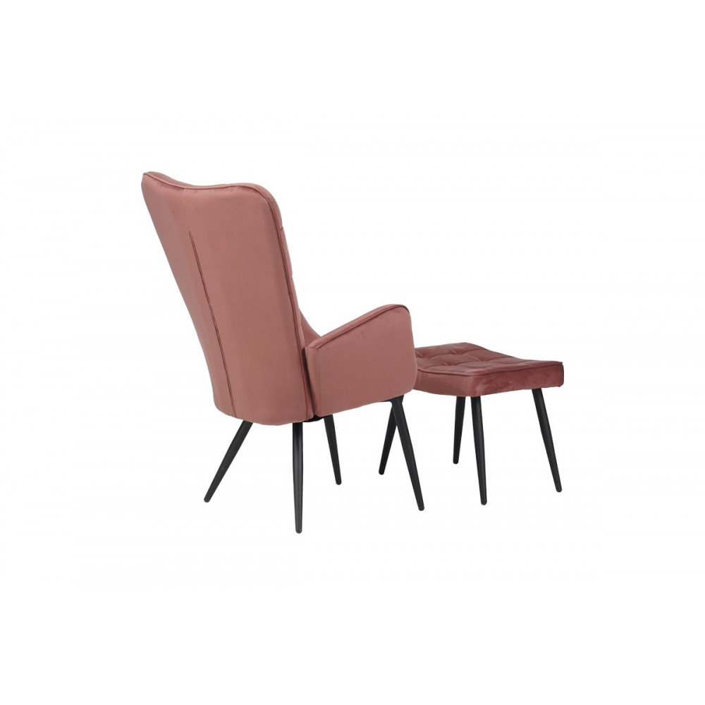 Πολυθρόνα με υποπόδιο "DORITA" από βελούδο/μέταλλο σε σάπιο μήλο/μαύρο χρώμα 68.5x76x103