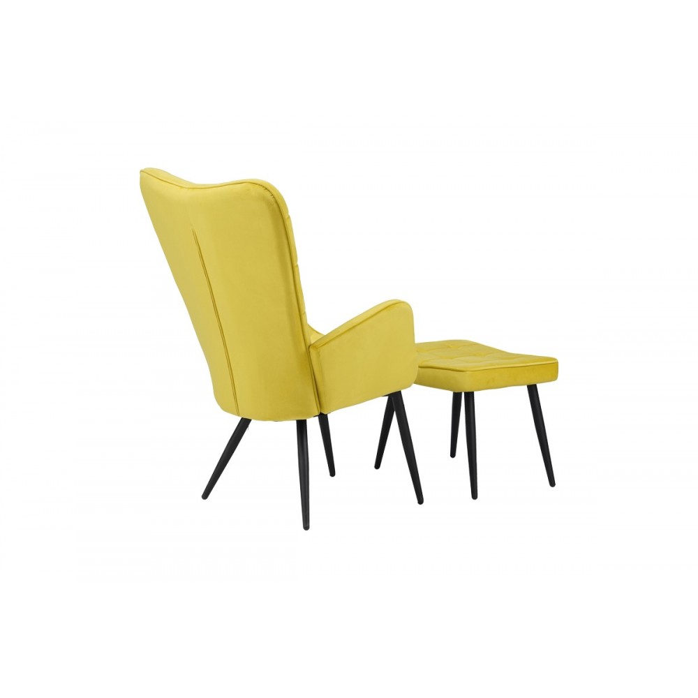 Πολυθρόνα με υποπόδιο "DORITA" από βελούδο/μέταλλο σε κίτρινο/μαύρο χρώμα 68.5x76x103