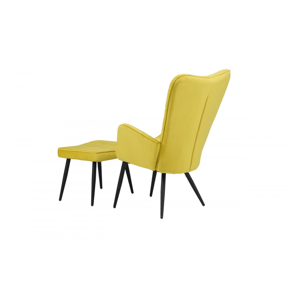 Πολυθρόνα με υποπόδιο "DORITA" από βελούδο/μέταλλο σε κίτρινο/μαύρο χρώμα 68.5x76x103